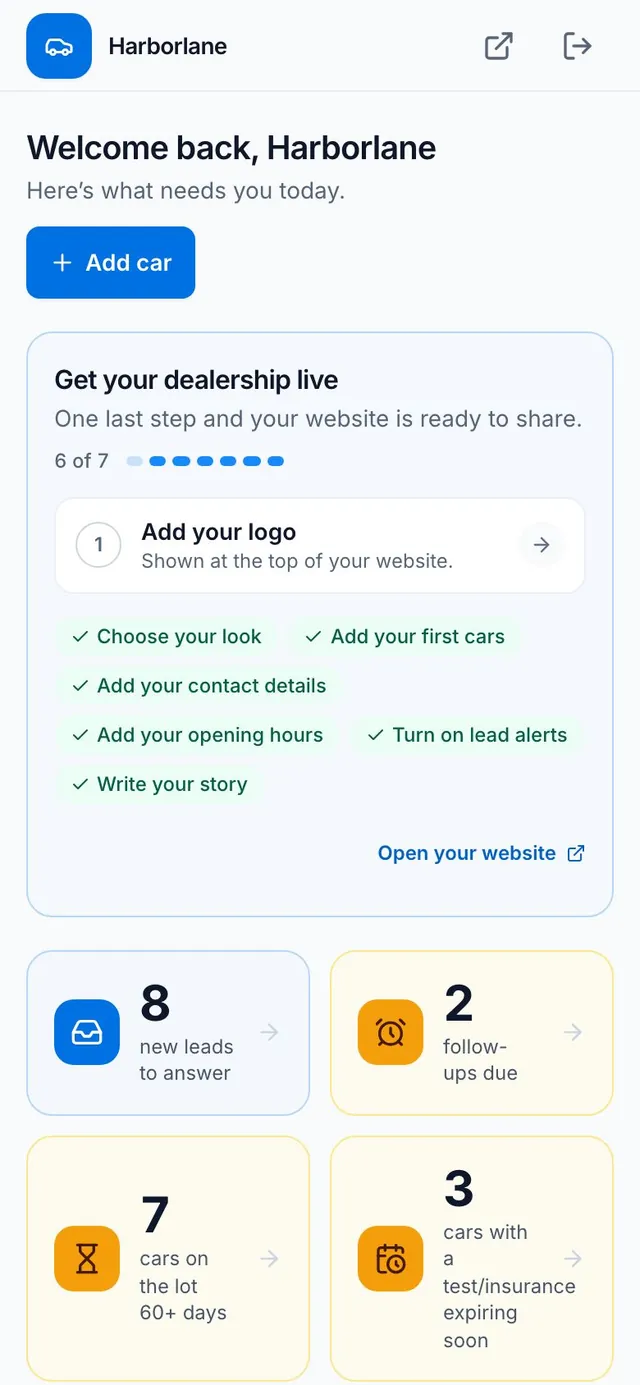 The same dashboard on a phone
