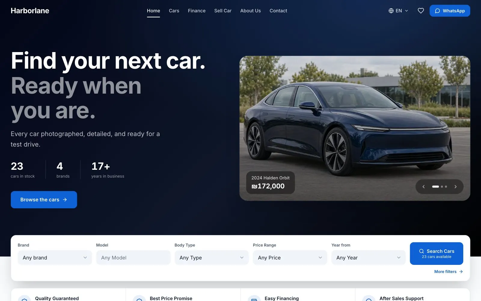 A sample dealership website in the Classic design